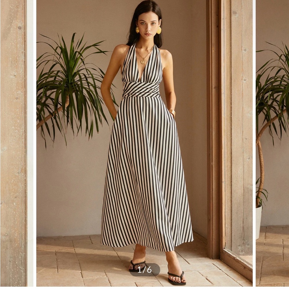 Striped Black and White Halter Maxi Dress